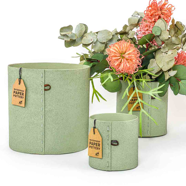 Waterproof Paper Pottery 'Moss Green' - Sm-Med-Lge