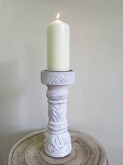 Carved Wood Candle Holder H25cm
