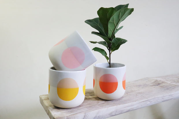Two Tone Circle Planter 'Yellow' - Hand painted